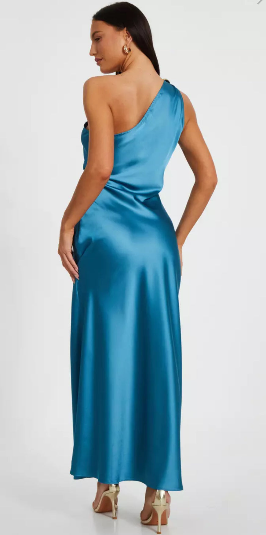 Teal Satin One Shoulder Dress