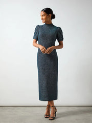 Ro&Zo - Petite Harriet Teal Sparkle Jersey Dress - Designer Dress Hire