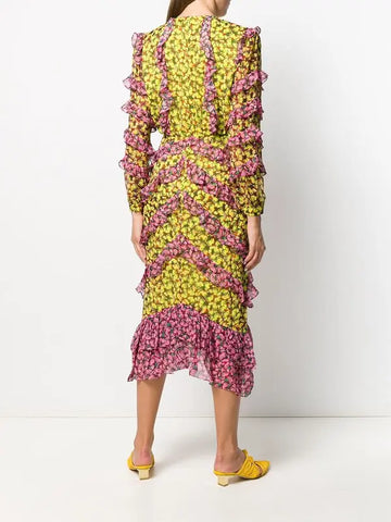Saloni - Victoria Ruffled Midi Dress - Designer Dress hire