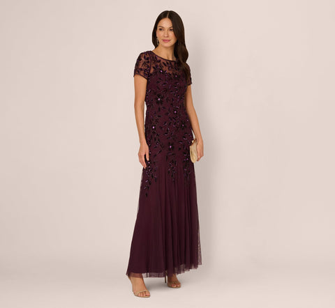 ADRIANNA PAPELL - Night Plum Floral Gown - Designer Dress hire