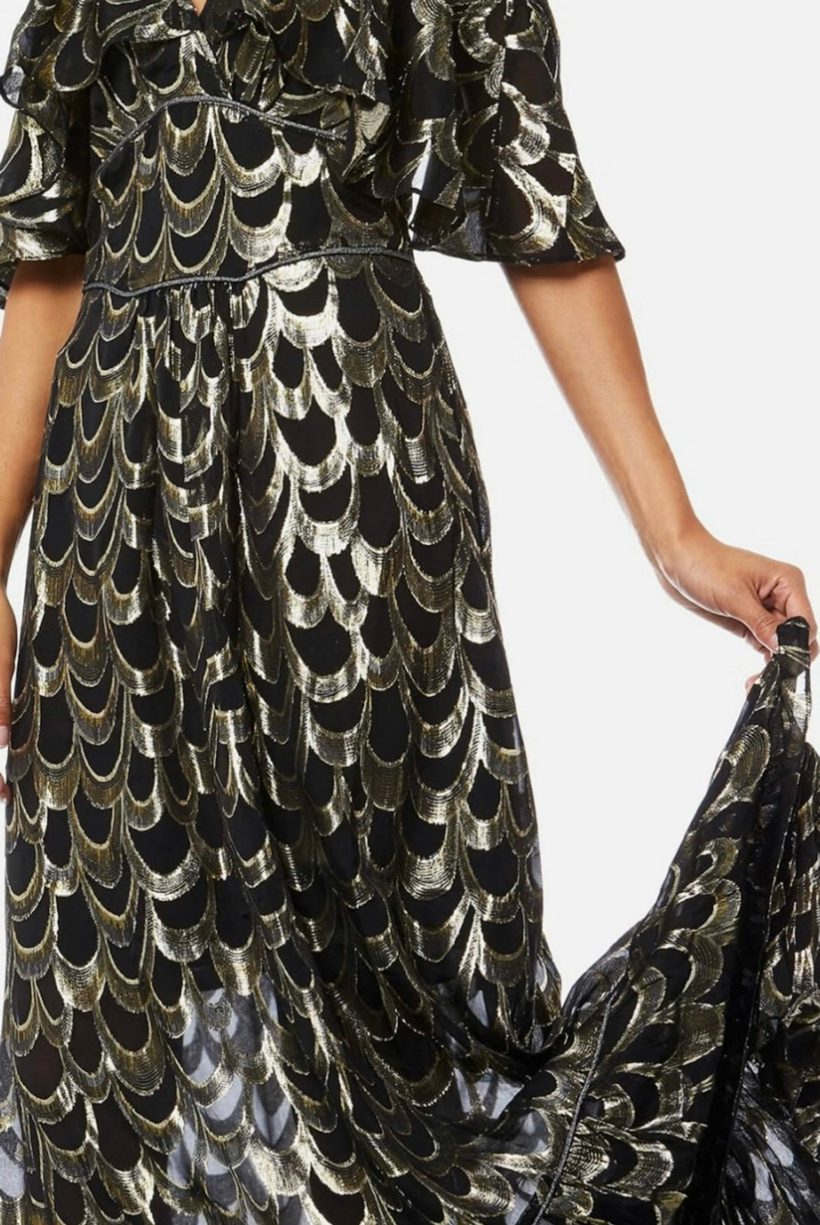 Ruffled Metallic Gown