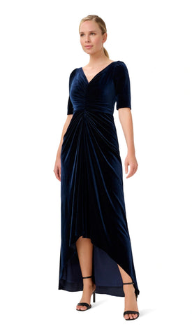 ADRIANNA PAPELL - Ruched Velvet Midnight Gown - Designer Dress hire