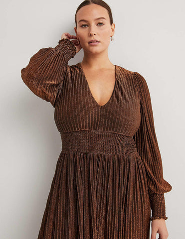 Boden - Metallic Brown Maxi Dress - Designer Dress hire