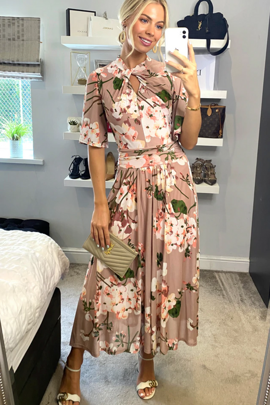 Tina Floral Midi Dress Apricot