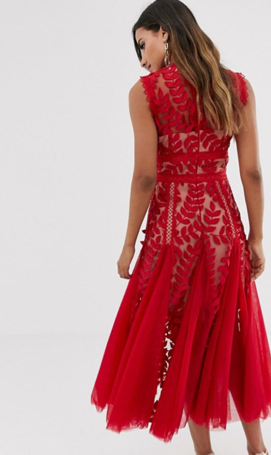 Saba Maroon Midi Dress