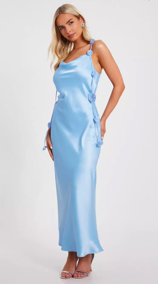 Light Blue Satin Midaxi Dress