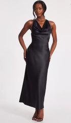 QUIZ - Black Satin Midaxi Dress - Designer Dress Hire