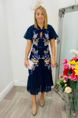 HOPE AND IVY - Embroidered Jesebell Midi Dress - Designer Dress hire