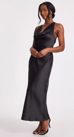 QUIZ - Black Satin Midaxi Dress - Designer Dress hire