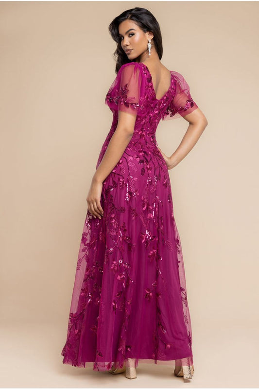Magenta Embroidered Maxi Dress