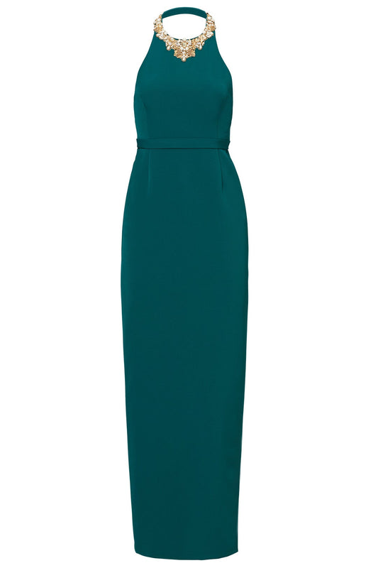 Green Beaded Crepe Gown