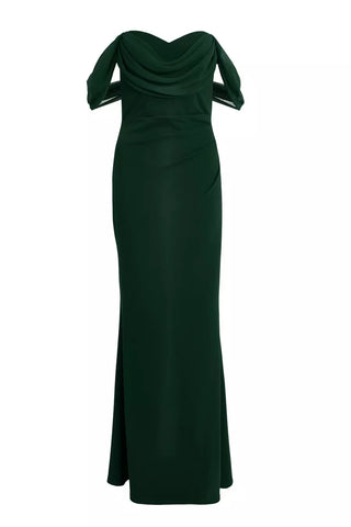 QUIZ - Petite Green Chiffon Bardot Dress - Designer Dress hire