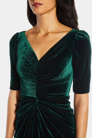 ADRIANNA PAPELL - Ruched Velvet Emerald Gown - Designer Dress hire