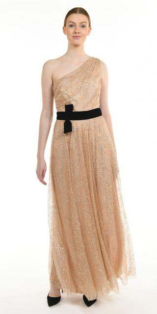 Sparkling Velvet Trimmed Tulle Gown