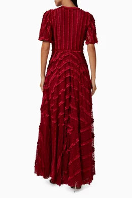 NEEDLE & THREAD - Ruffle Red Maxi Dress - Designer Dress hire