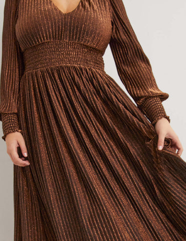 Boden - Metallic Brown Maxi Dress - Designer Dress hire