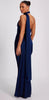 QUIZ - Navy Satin Wrap Neck Dress - Designer Dress hire