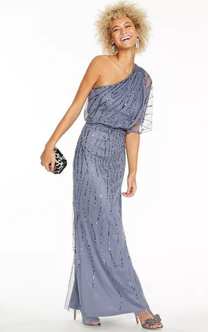 ADRIANNA PAPELL - Art Deco Shoulder Gown Blue - Designer Dress hire