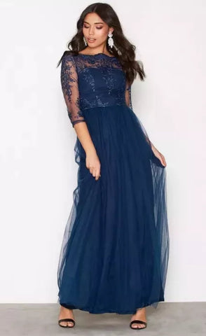 CHI CHI LONDON - Petite Saskia Navy Lace Dress - Designer Dress hire