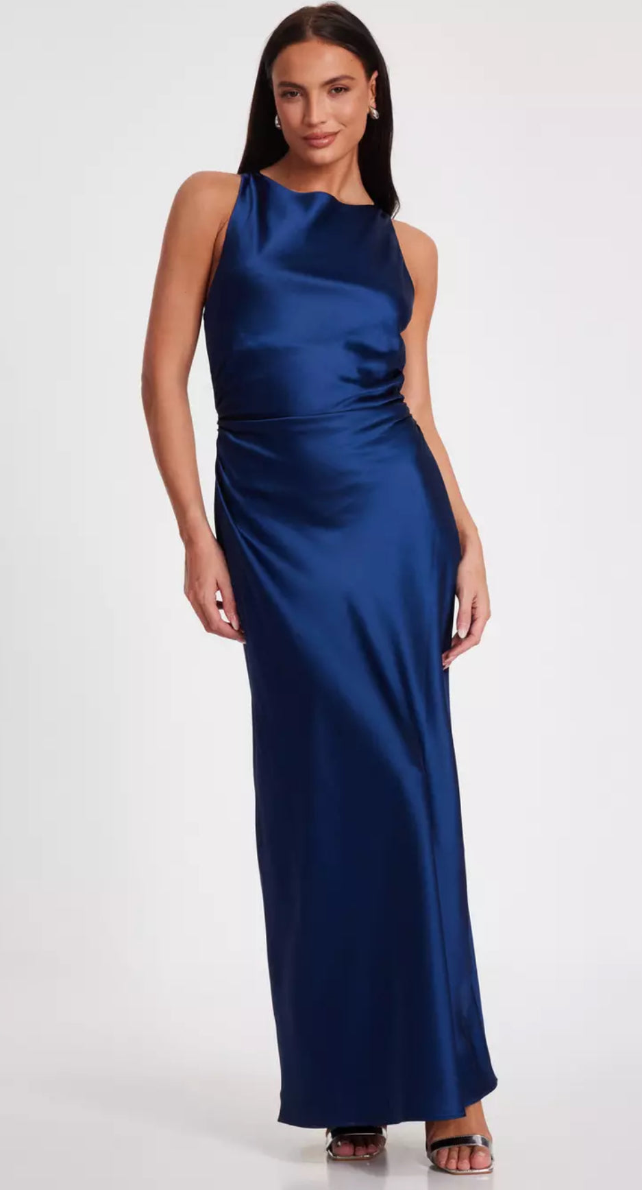 Navy Ruched Midaxi Dress