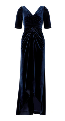ADRIANNA PAPELL - Ruched Velvet Midnight Gown - Designer Dress hire