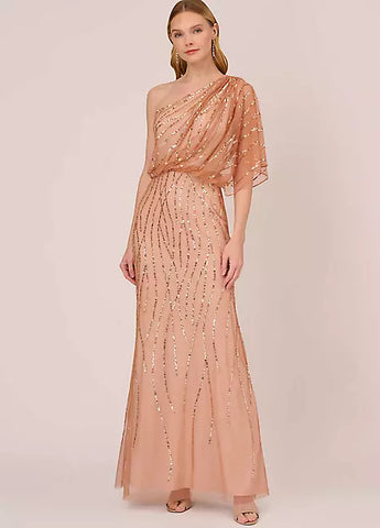 ADRIANNA PAPELL - Art Deco Shoulder Gown Blue - Designer Dress hire