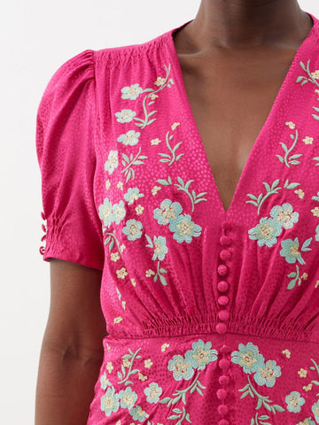 Saloni - Lea Floral Silk Midi Dress - Designer Dress hire