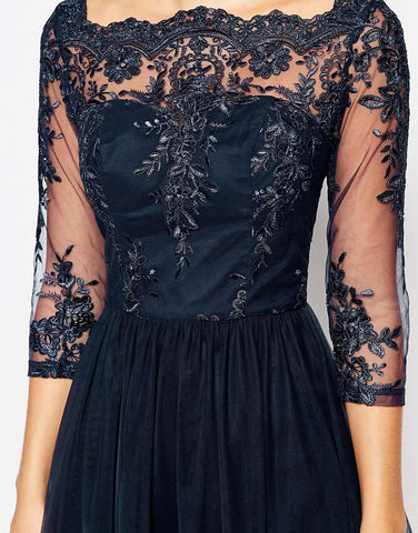 CHI CHI LONDON - Petite Saskia Navy Lace Dress - Designer Dress hire