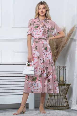 JOLIE MOI - Tina Floral Midi Dress Apricot - Designer Dress hire