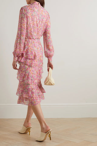 Saloni - Isa Tiered Ruffled Midi Dress - Designer Dress hire