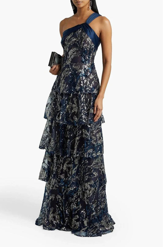 Metallic Floral Layered Gown