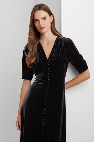 RALPH LAUREN - Black Velvet Vinyam Party Dress - Designer Dress hire