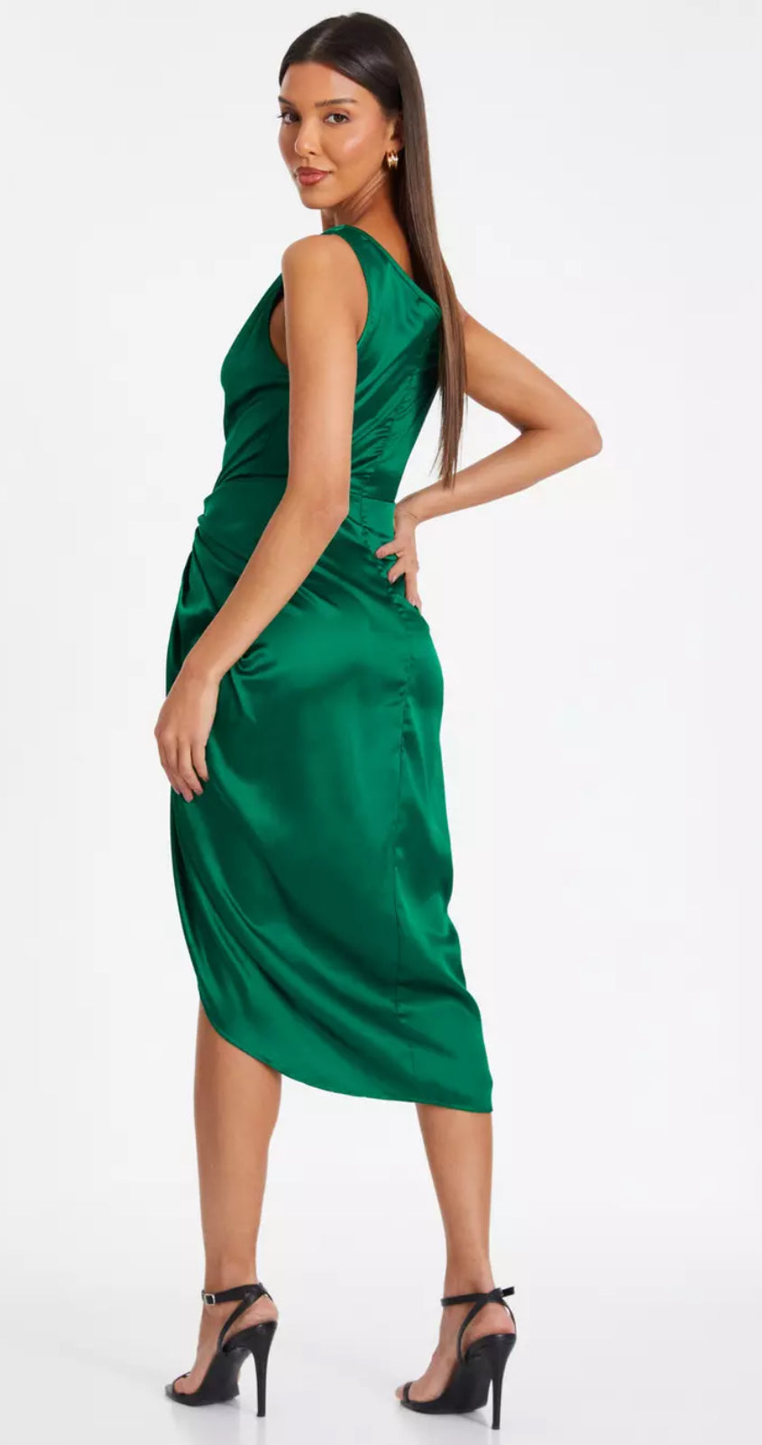 Emerald Green Satin Midi Dress