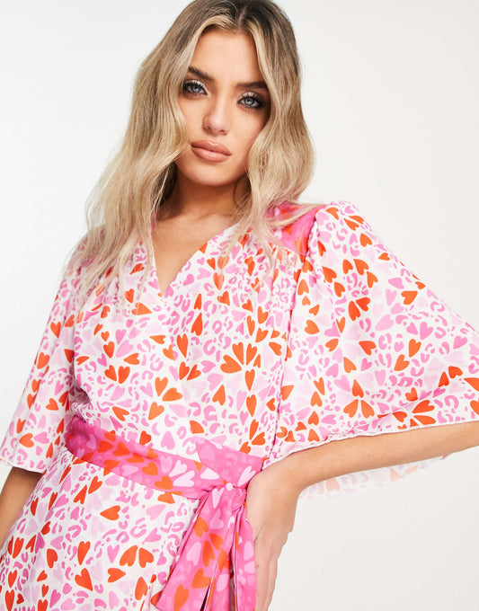 Heart Print Midi Dress