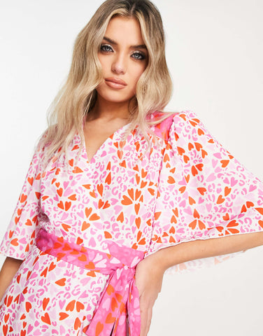 TWISTED WUNDER - Heart Print Midi Dress - Designer Dress hire