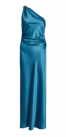 QUIZ - Teal Satin One Shoulder Dress - Designer Dress hire