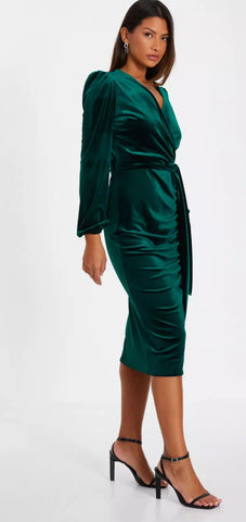 QUIZ - Bottle Green Velvet Dress - Designer Dress hire
