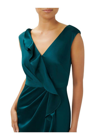 ADRIANNA PAPELL - Satin Green Ruffle Gown - Designer Dress hire
