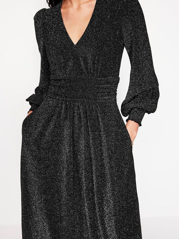 Boden - Black Daphne Metallic Dress - Designer Dress hire