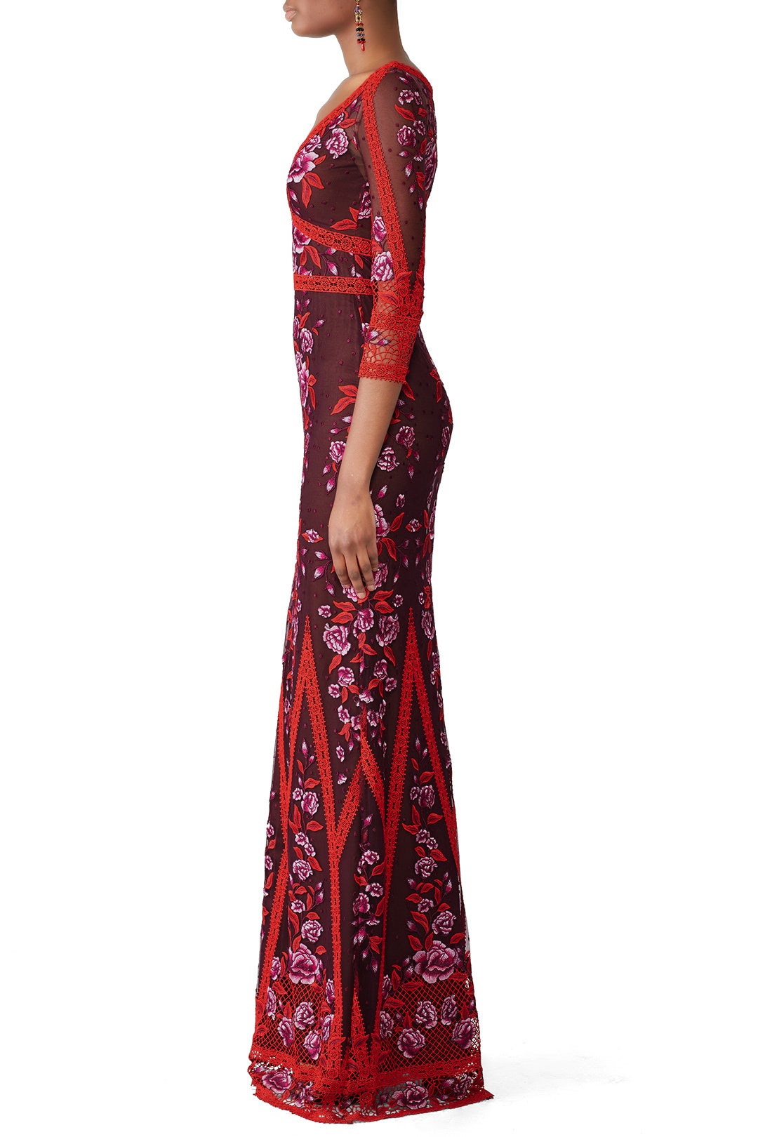 Wine Floral Lace Gown