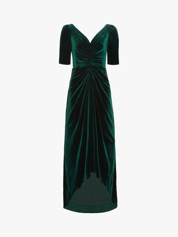 ADRIANNA PAPELL - Ruched Velvet Emerald Gown - Designer Dress hire