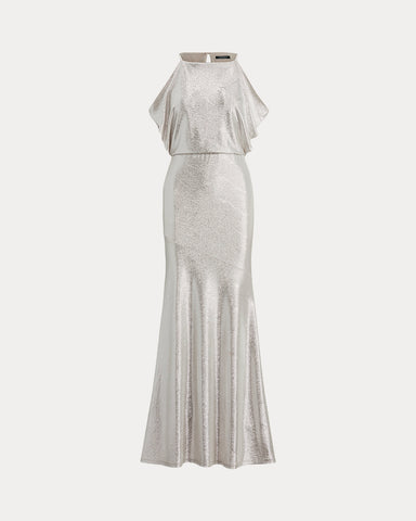 RALPH LAUREN - Metallic Cold-Shoulder Gown - Designer Dress hire