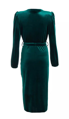 QUIZ - Bottle Green Velvet Dress - Designer Dress hire