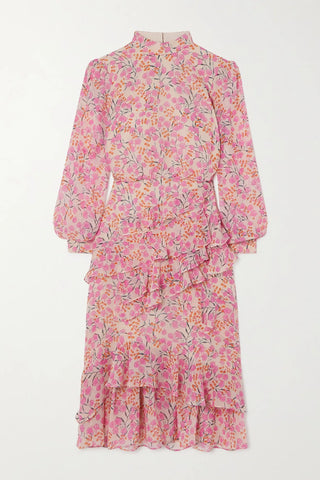 Saloni - Isa Tiered Ruffled Midi Dress - Designer Dress hire