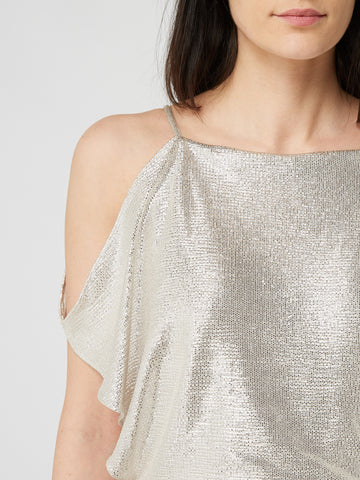 RALPH LAUREN - Metallic Cold-Shoulder Gown - Designer Dress hire