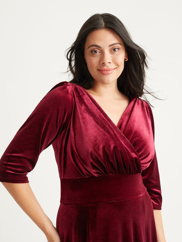 Scarlett & Jo - Burgundy Verity Velvet Maxi Gown - Designer Dress hire