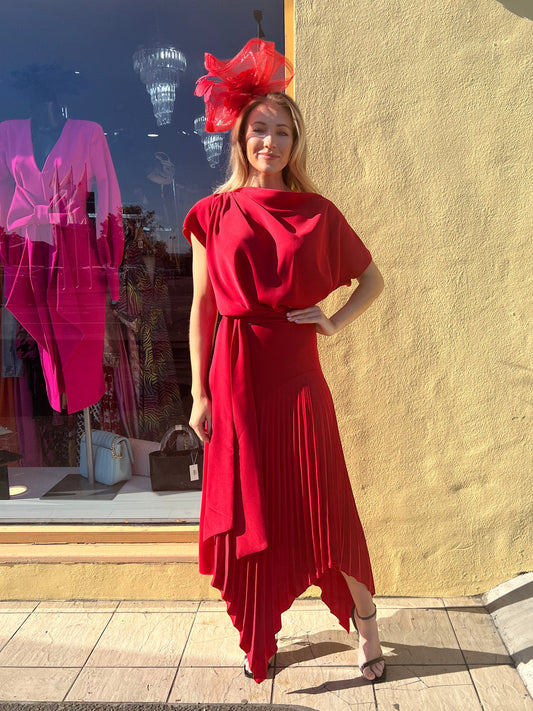 Mila Pleat Dress Red