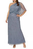 ADRIANNA PAPELL - Art Deco Shoulder Gown Blue - Designer Dress hire