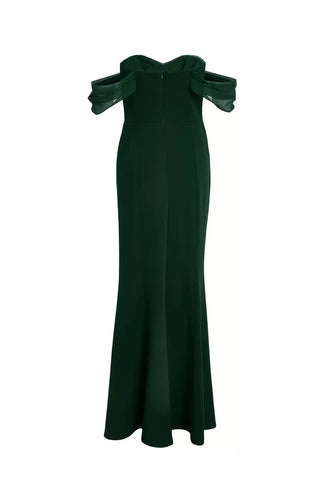 QUIZ - Petite Green Chiffon Bardot Dress - Designer Dress hire