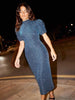Ro&Zo - Petite Harriet Teal Sparkle Jersey Dress - Designer Dress hire